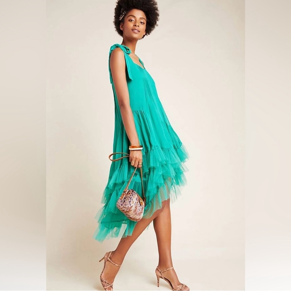 Cynthia Rowley green Asymmetrical Tiered Midi Dress